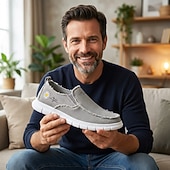Χαμηλού Κόστους Slip-On Καθημερινά Παπούτσια-ανδρικά λευκά φθαρμένα slip-on παπούτσια – αναπνεύσιμα, ελαφριά, casual καμβατέ μοκασίνια, ξεφτισμένα street style φλατ παπούτσια για περπάτημα για το καλοκαίρι, τα ταξίδια και την καθημερινή μόδα.