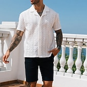 cheap Men's Smart Casual Shirts-Men's Shirt Casual Shirt Button Up Shirt Jacquard Shirt Black White Short Sleeve Plain Shirt Collar Casual Daily Buttons Clothing Apparel Elegant Fashion Casual