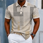 economico Polo geometrica da uomo-Per uomo Blocco di colori Geometrico Polo Manica Corta Magliette polo Camicie con Colletto Casual Athleisure Stampa 3D Bottoni Tessuto retato traspirante Estate Primavera Blu Viola Marrone