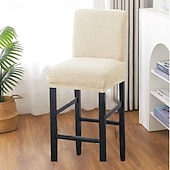 cheap Dining Chair Cover-Stretch Polar Fleece Short Back Chair Cover - Elastic Bar Stool Slipcover for Counter Height Chairs, Soft Washable Dust-Proof Seat Protector