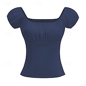 abordables Tapas-Retro Antiguo Victoriano Renacimiento Blusa / Falda Manga de globo de soplo Dama Color sólido Estampado Floral Cuello Inglés Disfraz Mujer Fantasía Casual Diario Feria del Renacimiento Adulto