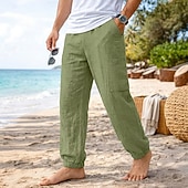 ieftine Vacanţă-Bărbați Pantaloni de in Pantaloni Pantaloni de vară Manșetă Elastică Simplu Confort Respirabil Lungime totală Casual Zilnic Plajă Vacanță Modă Kaki Negru Inelastic