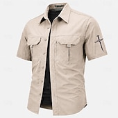 cheap Men's Western Shirts-Men's Cross Fishing Shirts Cargo Shirt Utility Shirt Short Sleeve Sports &amp; Outdoors Tactical Outdoor Streetwear Spring &amp; Summer Shirt Collar Quick Dry Mesh Black Light Green Army Green Navy Blue Brown