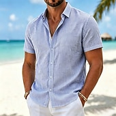 economico camicia da uomo con bottoni-Per uomo Camicia Camicia casual Camicia di Seersucker Camicia con Bottoni Blu Nero Verde chiaro Rosa Blu marino Manica Corta Colletto Colletto a Camicia Casuale Quotidiano Bottoni Abbigliamento