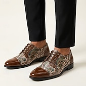 abordables Zapatos Declaración-Zapatos Oxford marrones con estampado paisley para hombre, zapatos de vestir con cordones, puntera brillante, calzado elegante para bodas, banquetes, fiestas y ocasiones especiales.