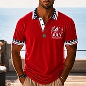  4th of July 2026 250th Men's American US Flag Polo Shirts Short Sleeve Polo Shirts Lapel Casual Athleisure Daily Wear Festival Outfit 3D Print Buttons Breathable Mesh Spring & Summer White Red Navy