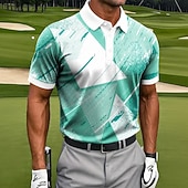 tanie Męska koszulka polo do golfa-Męskie Geometryczny Golf Koszulki sportowe polo Krótki rękaw Koszulki polo Koszule z kołnierzykiem Codzienny Athleisure Druk 3D Guziki Oddychająca siateczka Wiosna i lato Niebieski Fioletowy Zielony
