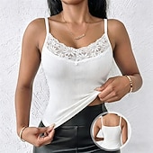 preiswerte Spitzenoberteile-Damen Camisole-Tanktop Textur Spitzenbesatz Elegant Ärmellos Rundausschnitt Normale Oberteile Lässig Täglich Schwarz Weiß Grau Sommer Frühling