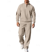 cheap Tracksuits-Men's Tracksuit Jogging Suit Workout Suits Drawstring with Pocket Solid Colored Athletic Clothing Set Fall Black White Outdoor Travel Sports Windproof Warm Breathable Long Sleeve Sport Activewear