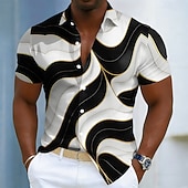 abordables Diseño Geométrico-Hombre Geométrico Olas Arte abstracto Camisa Abotonar la camisa Manga Corta Moda informal Diario vacaciones en la playa Verano Primavera Cuello Vuelto Impresión 3D Camisa tipo lino Blanco