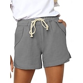 cheap Hot Shorts-Women's Cotton Shorts Fashion Streetwear Casual Short High Waist Plain Pocket Elastic Waistband Comfy Comfort Soft Stretchy Outdoor Vacation Street Dark-Gray Apricot Khaki Black Summer Spring Loose