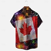 cheap Flag pattern-Canada Day Men's Maple Leaf Fireworks National Flag Shirt Summer Shirt Button Up Shirt Short Sleeve Patriotic Outdoor Holiday Summer Spring Turndown 3D Print Collared Shirts Front One Pocket Red 1 Red