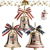  Lot de 3 cloches de Noël commémoratives du 250e anniversaire des États-Unis (1776-2026), en métal, aux couleurs du drapeau américain, idéales pour décorer le sapin ou comme souvenir. Cadeau idéal pour