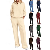 preiswerte Trainingsanzüge-Damen Pullover-Trainingsanzug-Sets 2-teiliger Trainingsanzug Lounge-Outfits  Kordelzug mit Tasche Einfarbig Sportbekleidungsset Herbst Dunkelgrau Schwarz Fitnessstudio Fitnesstraining Leger Winddicht