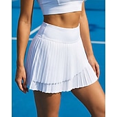 cheap Women's Skirts &amp; Skorts-Women's Solid Colored Casual Skirt Tennis Skirts with Shorts Sport Skirt Sleeveless Pleated Pocket Elastic Waist Quick Dry Lightweight Stretchy Moisture Wicking Breathable Tennis Golf Running Scoop
