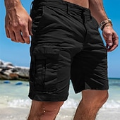 abordables Día festivo-Hombre Bermudas Pantalón Corto Cargo Pantalón corto Multi bolsillo Pierna recta Plano Comodidad Suave Longitud de la rodilla Casual Playa Festivos Moda Ropa de calle Negro Azul Marino Microelástico