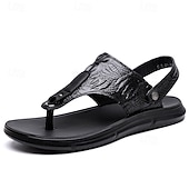 abordables Sandalias casuales-Sandalias marrones de tiras para hombre con estampado de cocodrilo, ligeras y cómodas, ideales para vacaciones, viajes, uso en resorts, ocio diario y relajación en climas cálidos.
