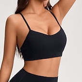 baratos Sutiãs esportivos &amp; coletes-Mulheres Sutiã de ioga Sutiã Pilates Sutiã Esportivo Decote em U Roupa-Interior Flexão Sem costura Antivibração Costas Nadador Sem Fio Côr Sólida Esporte Roupas Esportivas Azul Preto Treino de