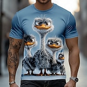  男性用 オーストリッチ スキン プリント 動物 Tシャツ 半袖 Tシャツ 3Dプリント クルーネック シャツ おかしい カジュアル 日常 ストリート ブルー イエロー カーキ色 夏 春 衣類 S M L XL 2XL 3XL