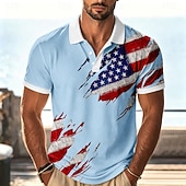  2026 250:e Herrarnas Amerikanska US Flagga Hawaiianska Polo T-shirts Kort Ärmar Polo T-shirts Kragade Skjortor Avslappnad Athleisure Daglig Användning Semester Kläder 3D Tryck Knappar Andningsbar