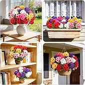  6 Bundles Artificial Geraniums Silk Artificial Flowers for Outdoor Indoor, Realistic UV Resistant Faux Geraniums, Fake Plants for Patio Porch Yard Garden Cemetery Home Table Centerpiece Decor