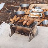 baratos Grills &amp; Outdoor Cooking-Conjunto de churrasqueira dobrável para uso externo com 2 peças, incluindo fogão a cartucho de aço inoxidável e fogão a carvão portátil, perfeito para camping, trilhas, festas no jardim, piqueniques,