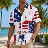  4th of July 2026 250th Men's American Flag Shirt Summer Shirt Short Sleeve Patriotic Daily Streetwear Summer Spring Turndown 3D Print Front One Pocket Button Up Shirts Blue Red 1 Red Dark Blue