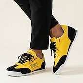 tanie Casualowe sneakersy-Żółto-czarne trampki męskie, sznurowane, lekkie i wygodne, modne obuwie za kostkę do noszenia na co dzień, w podróży, na weekendowe wyjścia i do ulicznego stylu