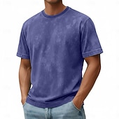  Hombre Camiseta Camisa 100% algodón con lavado ácido Camiseta superior Manga Corta Cuello Barco Verano Primavera Otoño Plano Retro Antiguo Casual Estilo retro Prenda teñida Afligido Casual Azul