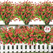  24 Bundles Artificial Flowers for Outdoors Decoration Fake Flowers UV Resistant Faux Plastic Greenery Eucalyptus Plants for Spring Summer Garden Patio Indoor Outdoor Home Decor, Multicolor