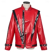 baratos Herrenkostüme-80s Pop Star Singer Red Jacket Costume Fancy Costume Retro Vintage 1980s for Unisex Kid's Adults' Halloween Carnival Party Performance Comic Con