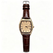 cheap Quartz Watches-Women's Vintage Watch Retro Elegant Gold Tonneau Case Quartz Wristwatch with Brown Leather Strap Roman Numeral Small Face Dress Watch for Ladies Girls Gift