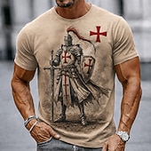  Homens Cavaleiros Templários Cruz Camiseta Manga Curta Camiseta Impressão 3D Gola Redonda Camisa Religioso Rua Dark Party Preto Vinho cáqui Todas as Estações Roupa S M L XL XXL XXXL