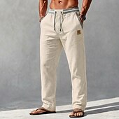 ieftine Clasic-Bărbați Pantaloni de in Pantaloni Pantaloni de vară Cordon Talie elastică Picior drept Simplu Confort Comfortabil Lungime totală Casual Zilnic Plajă Vacanță Modă Albastru piscină Kaki Inelastic