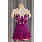 ieftine Rochii de patinaj artistic-Rochie de Patinaj Artistic Pentru femei Πατινάζ στο πάγο Rochii Fucsia Peteci Deschide Înapoi Strech Antrenament Competiție Ținută Patinaj Clasic Cristale / Strasuri Manșon scurt Patinaj pe Ghea
