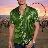 abordables Tapas-Retro Antiguo Años 70 Años 80 Camisas Disco Metálico Brillante Disfraz Hombre Disfraz de carnaval Víspera de Todos los Santos Carnaval Mardi Gras Discoteca Fiesta Rendimiento Adulto Camisas Primavera