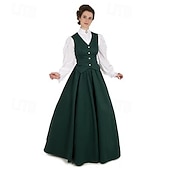 billiga Klänningar-Väst Blus Kjol Victoriansk 1910-talet Edwardiansk Golvlång Klänningar Festklädsel Balklänning Plusstorlekar Juliet ärm Hertiginna Cerridwengudinna Plusstorlekar Julsång Fjäder Ensfärgat Balklänning