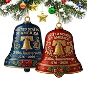 abordables Articles de fête-Lot de 2 cloches commémoratives du 250e anniversaire des États-Unis (1776-2026), décoration patriotique pour sapin de Noël, souvenir du semi-quincentenaire des États-Unis, coffret cadeau de Noël en