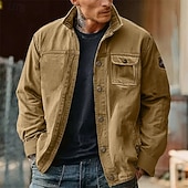 cheap Cargo Jackets-Men's Lightweight Jacket Cargo Jacket Casual Jacket Daily Vacation Wearable Pocket Spring Fall Plain Fashion Classic Lapel Regular Navy Blue Khaki Army Green Jacket