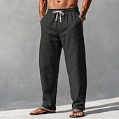 cheap Classic-Men's Linen Pants Summer Pants Harem Pants Drawstring Elastic Waist Plain Comfort Breathable Full Length Casual Outdoor Holiday Vacation Fashion Black White Inelastic