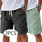economico Classico-Per uomo Shorts Shorts di Lino Pantaloncini Estivi Shorts da Spiaggia Pantaloncini casual Coulisse Elastico in vita Tinta unica Testurizzato Leggero Traspirante Lunghezza al ginocchio Quotidiano
