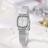 baratos Relógios Quartz-Women's Square Quartz Watch with Silver Mesh Strap, Minimalist Black Dial Ladies Fashion Watch, Elegant Vintage Small Face Wrist Watch for Women Girls, Birthday Gift for Her