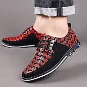 economico Scarpe Casual con Lacci-Sneakers casual da uomo nere e rosse con stampa, allacciate, leggere e comode, perfette per camminare, ideali per feste, banchetti, serate fuori e per lo stile street di tutti i giorni.