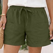 billige Bukser-Dame Shorts Sommershorts Strandshorts Ferie Mote Fritid hverdag Kort Høy Midje Helfarge عادي Snorer Lomme Elastisk midje Komfort Myk Pustende Uelastisk Gateklær Strand Ferie Mørkebrun Grønnblå Svart