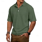 baratos Polo Clássico Masculino-Homens Camisas Polo Waffle Textura Casual Rua Lapela Manga Curta Básico Moderno Tecido Leve Botões Verão Primavera Ajuste Largo Azul Preto Branco Verde Claro Vinho Azul Marinha Camisas Polo Waffle