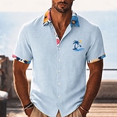 abordables Plantas tropicales-Hombre Árbol de coco Plantas tropicales Camisa camisa hawaiana Camisas tropicales Manga Corta Hawaiano Casual Festivos Ropa de playa Verano Primavera Cuello Vuelto Impresión 3D Camisas con botones