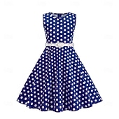 cheap Dresses-1950s Retro Vintage Rockabilly Tea Length Dress Swing Dress Flare Dress Sleeveless Polka dots Fit &amp; Flare Fancy Dress Girls' Masquerade Tea Party Casual Daily Kid's Dress Belt Spring &amp; Summer