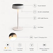 cheap Camping Lights &amp; Lanterns-Solar Cordless Table Lamp, USB-C Rechargeable Portable LED Desk Lamp with 3 Color Touch Control, Long Battery Life Night Light with Metal Base &amp; Acrylic Shade for Bedroom Patio Restaurant Bar Camping