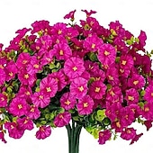  8 Bundles Artificial Flowers for Outdoors, Fake Plastic Morning Glory Petunias Plant, Faux Colorful Silk for Outside Planter Garden Front Porch Door Spring Summer Decor