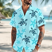 cheap Ocean Print-Men's Starfish Turtle Summer Hawaiian Shirt Tropical Shirts Aloha Shirt Short Sleeve Hawaiian Daily Beach Vacation Wear Summer Spring Turndown 3D Print Button Up Shirts Blue Yellow Green